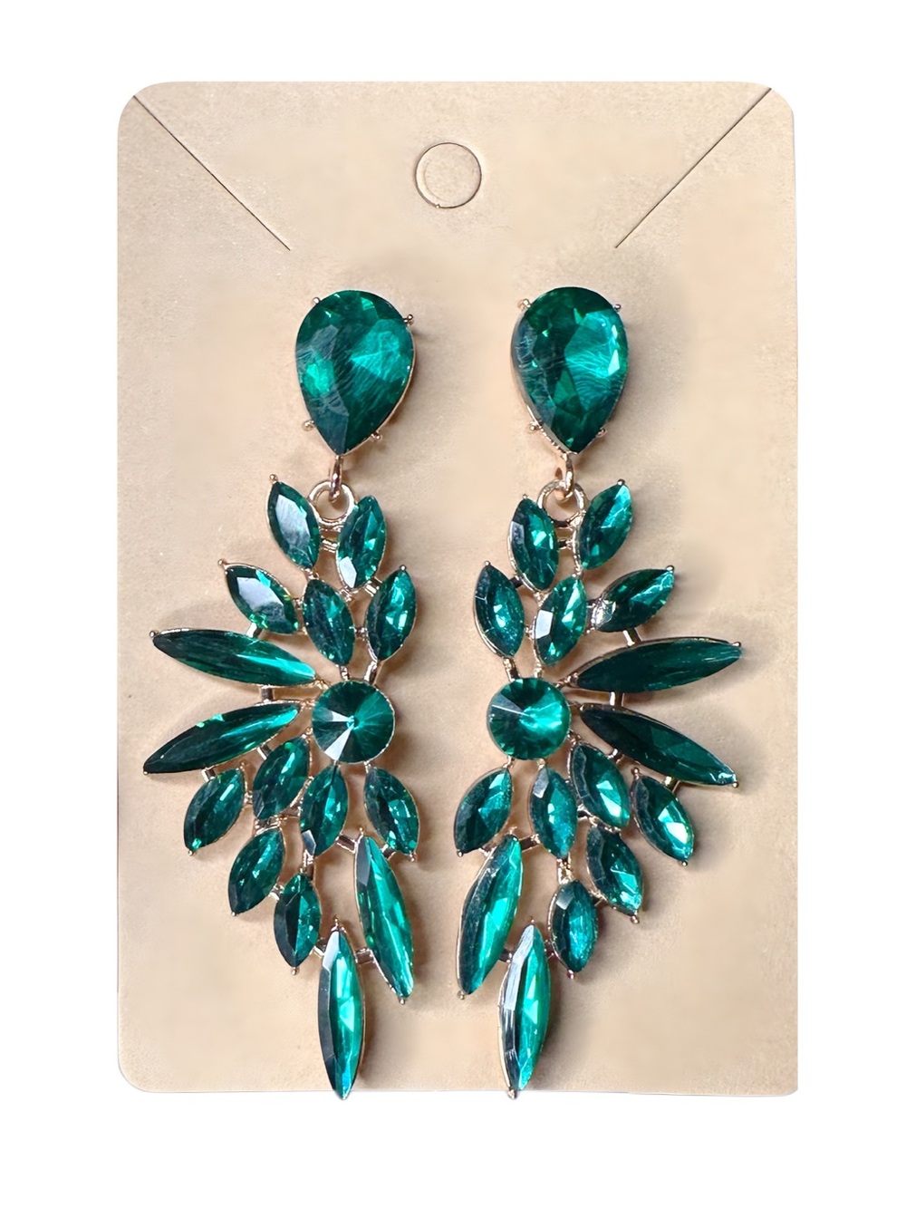 Emerald Teardrop Crystal Statement Earrings - Women Jewelry